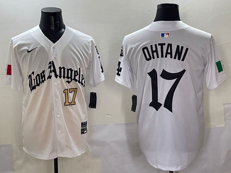 Men Los Angeles Dodgers #17 Ohtani White Five generations Joint Name 2025 Nike MLB Jersey style 4->->